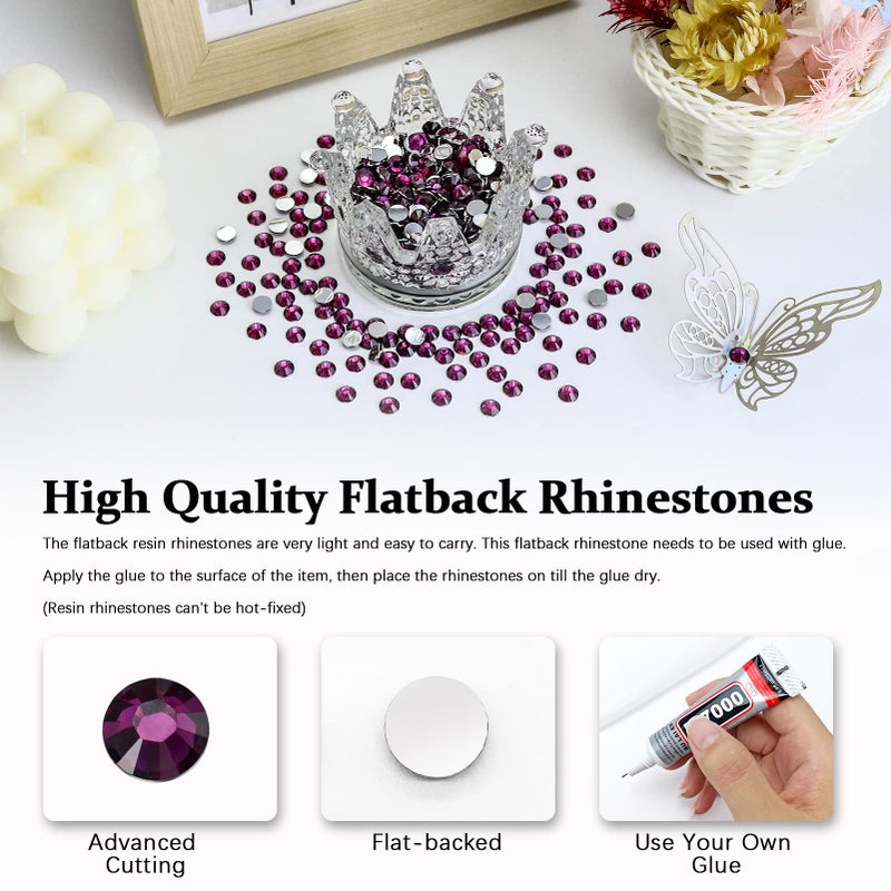 Briskbloom مجموعة بريكسبلوم من 2000 قطعة من أحجار الراين المسطحة المصنوعة من الراتنج SS20 مقاس 5 مم، بلون بنفسجي عنبي، مناسبة لتزيين الأظافر والأكواب والزجاجات والأعمال اليدوية، بالإضافة إلى أحجار لامعة براقة سائبة. - Image 2